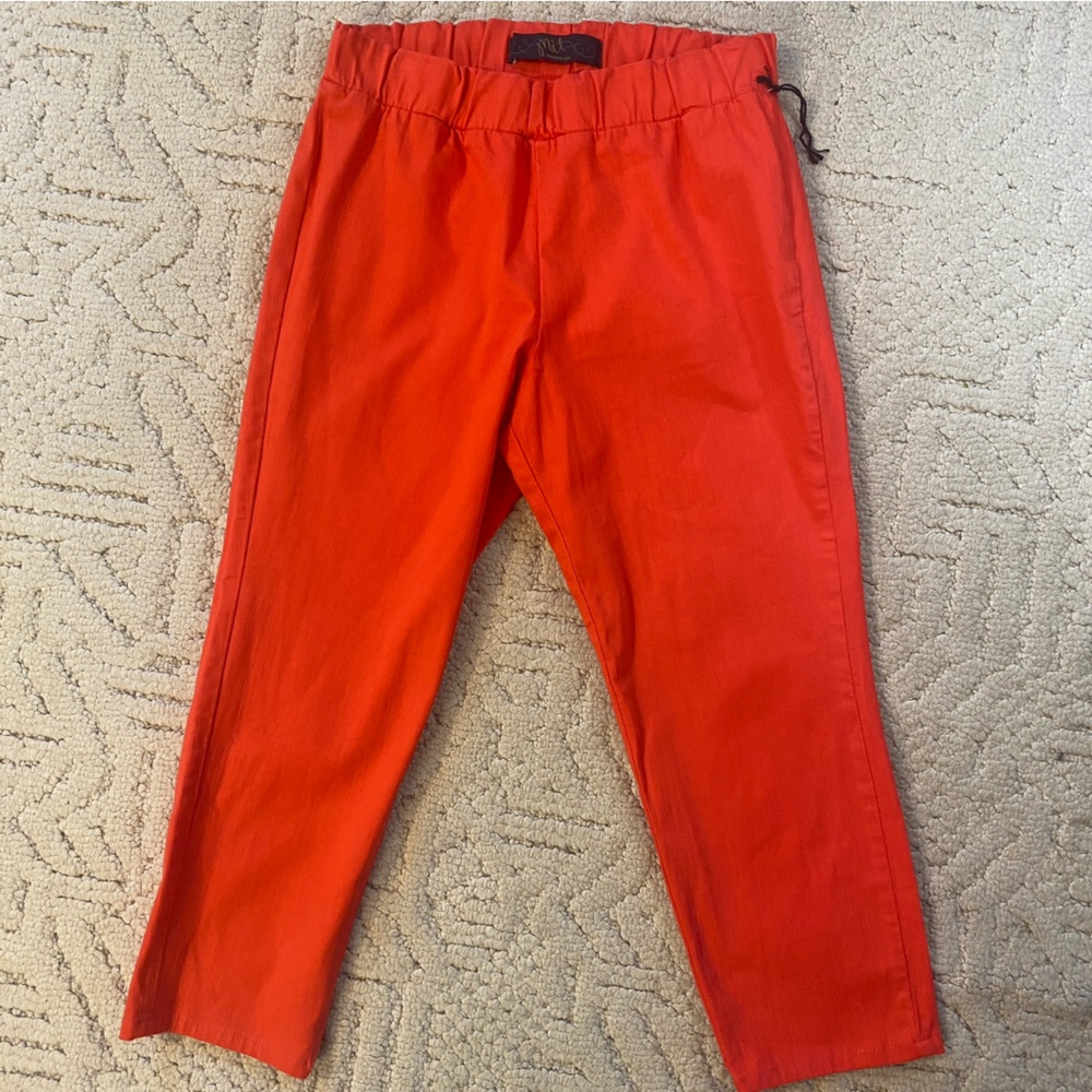 MU Makers USA Stylish Red Orange Women's Cropped Ankle Pants Casual Pull-on XL